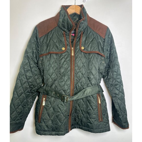 Vince Camuto Quilted Belted Jacket Womens XL Polyester & Suede Green & Brown - Picture 1 of 8